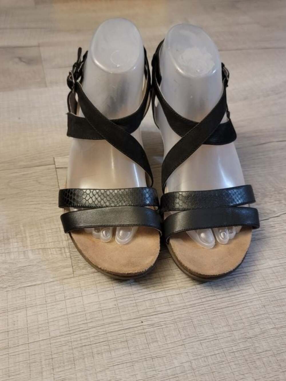 Abeo Black Strappy Wedge Sandals